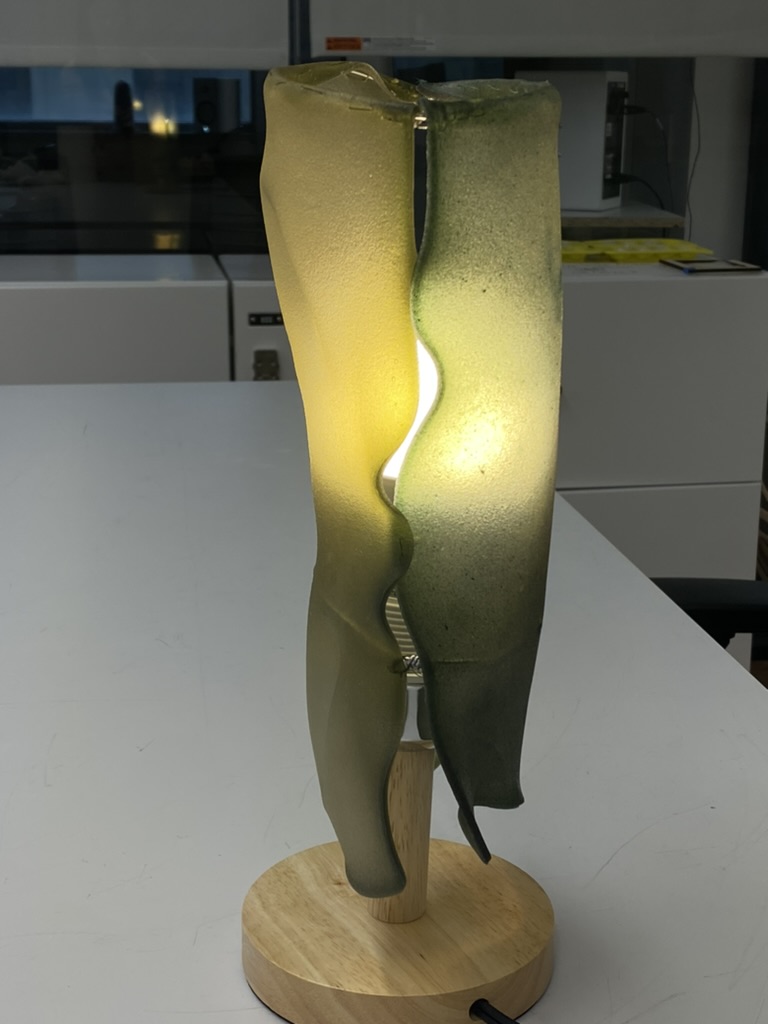 Illuminated spirulina lamp (side view).