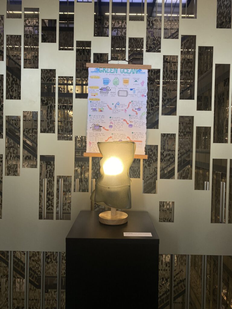 "Sustainable Material Workshop" installation exhibited in NYU's Bobst Library.