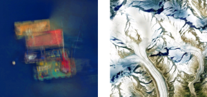The motion blur of the container ships in the Hong Kong harbor and the path of melting snow in the Swiss Alps provided opportunities for unique compositions.