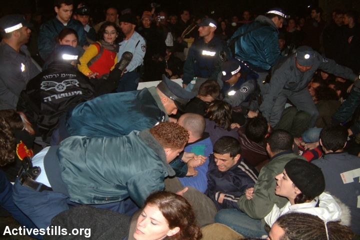 Protest following the shooting of Gil Naamati, Tel Aviv, Israel, 12.27.2003. Photo by Oren Ziv, courtesy of Activestills