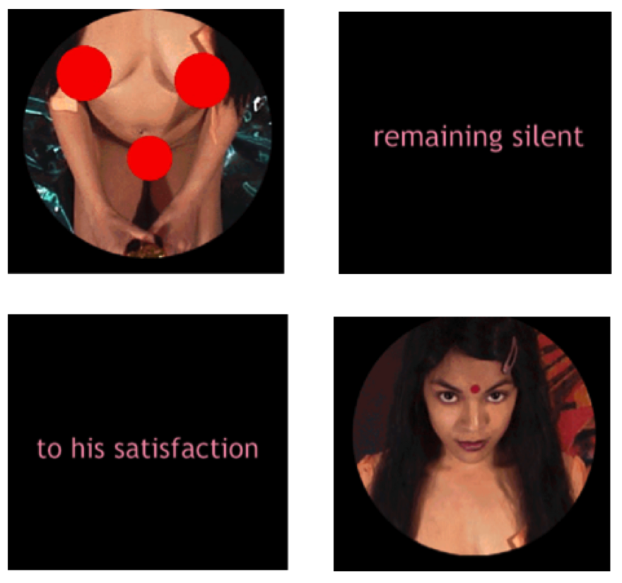 Preema Murthy, four screenshots of “Flashing Sequence”, from Bindi Girl, 1999, Web Image.