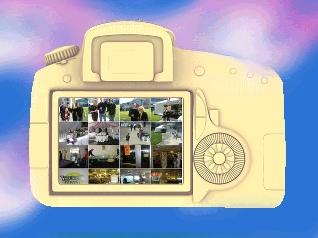 An illustration of a DSLR camera and some photographs that would have been taken on the camera.