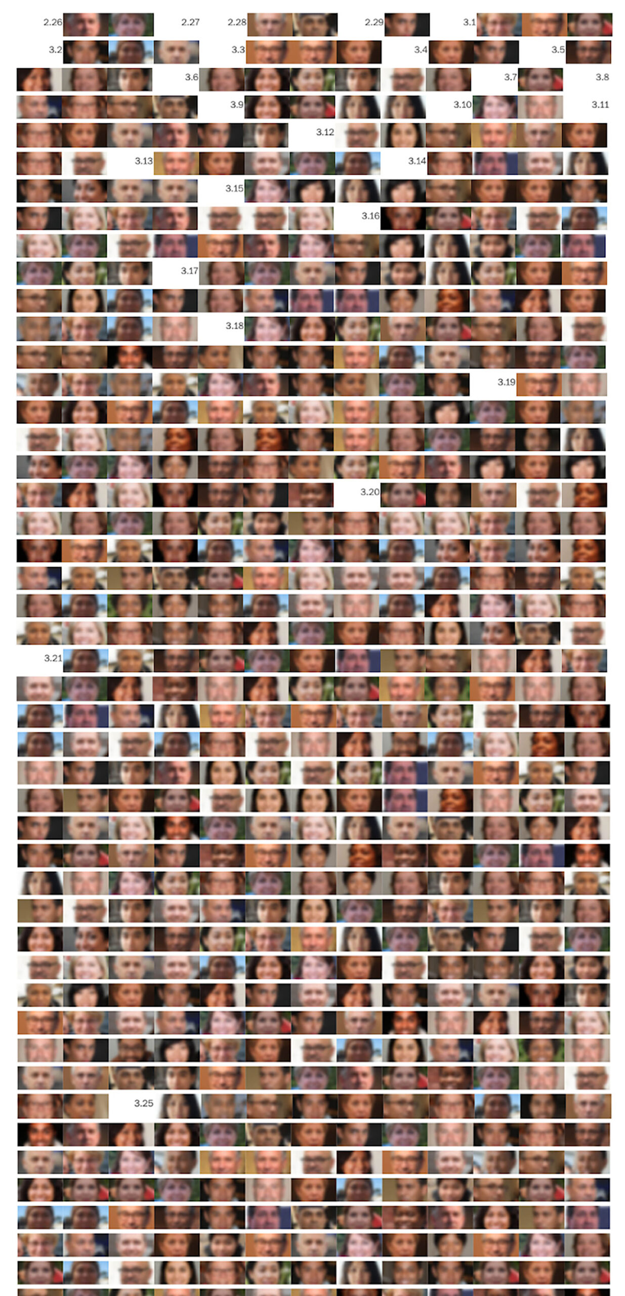 Still image from The Washington Post's interactive graphic, displaying blurred versions of machine-generated faces, representing the Americans lost to Covid-19 (based on their demographics)