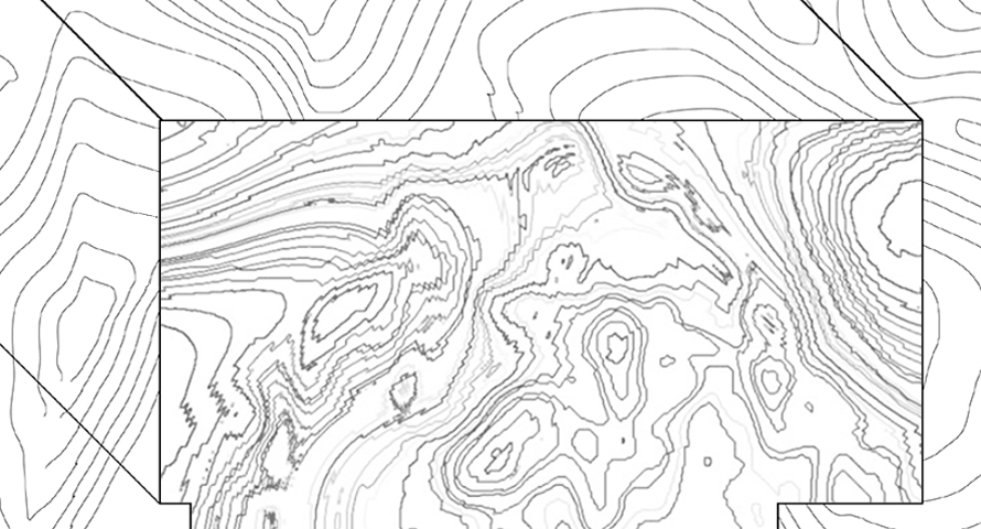 An abstract topographical map inside a cube.