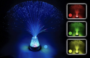Novelty lighting showing a tree of fiber cables lit up in blue, red, green, or yellow light