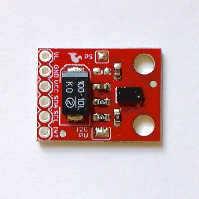 Photo of an APDS-9960 color and gesture sensor breakout board. 