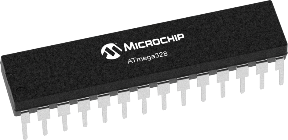 Atmel Atmega328P chip. This 28 pin chip is the processor for the Arduino Uno