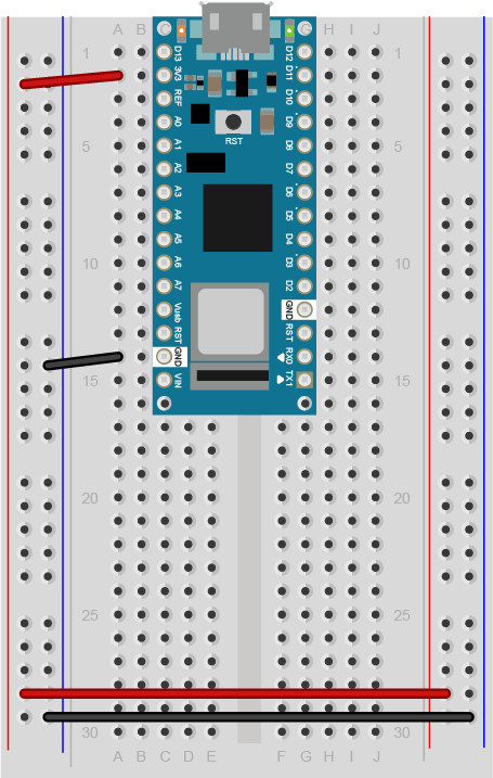 Arduino Nano on a breadboard.