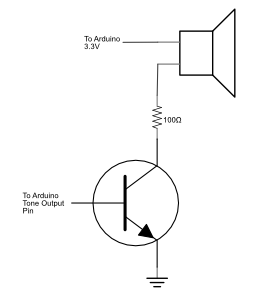 Schematic view of a speaker connected to a transistor