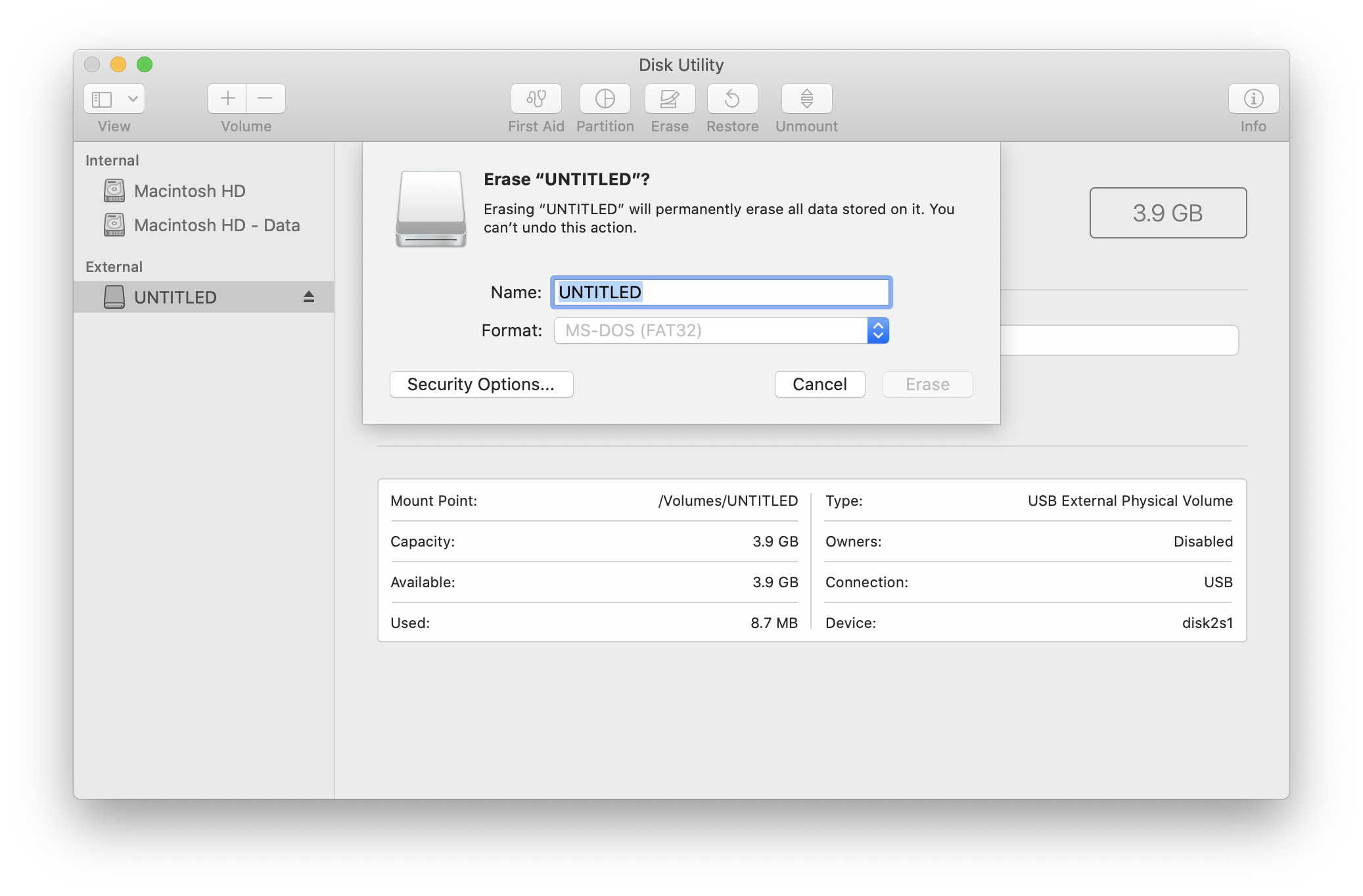 A screenshot of the MacOS Disk Utility Application