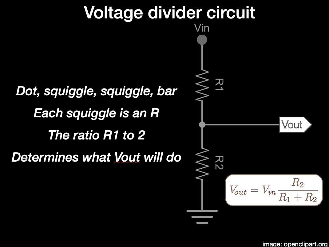 A schematic of a voltage divider.
