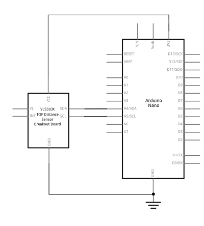 Schematic view of an Arduino attached to an VL53L0X sensor.
