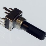 Potentiometer. The one shown here has three legs spaced 0.1 inches apart and can be therefore mounted on a solderless breadboard.