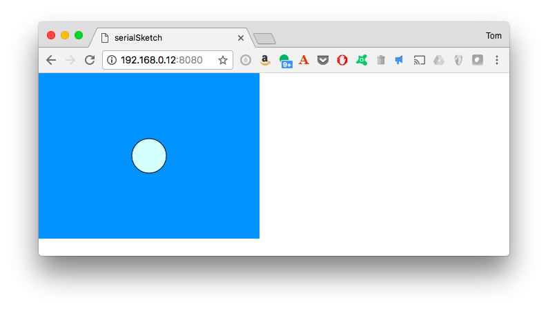 Screenshot of a p5.js sketch running in a browser. a light blue ball on a brilliant blue field fills the canvas of the sketch.