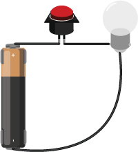 One AA Battery connected to a button switch and lamp in series