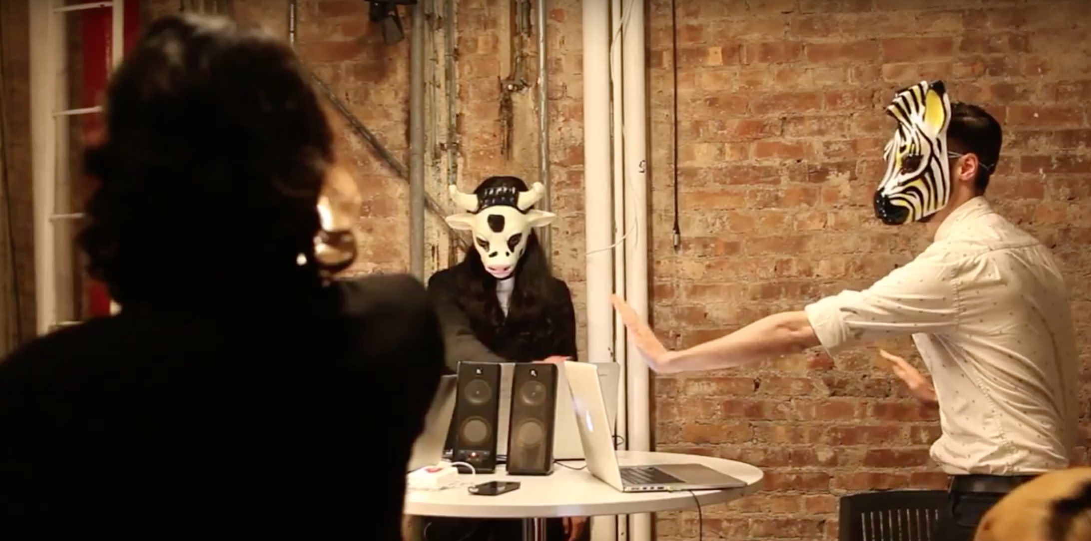 A gesture based performance piece by humans wearing animal masks generating music with computers.