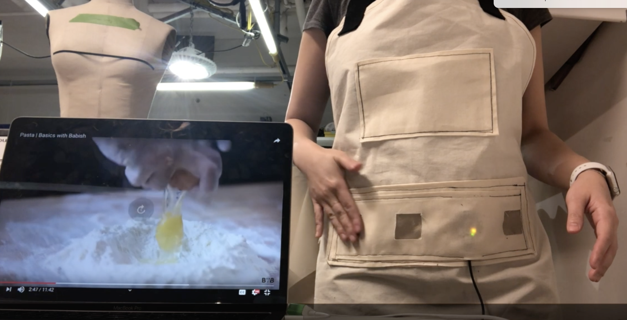 Video player App controlled by Apron (wearable tech design + mobile App)