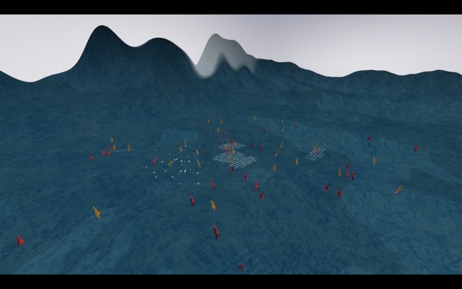 Wide angle view of terrain with simulation figures