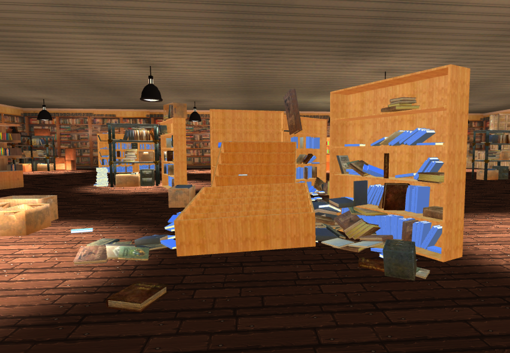 A Virtual Reality experience in an abandoned library where you explore, knock over shelves and throw books around, all operated with a real book.