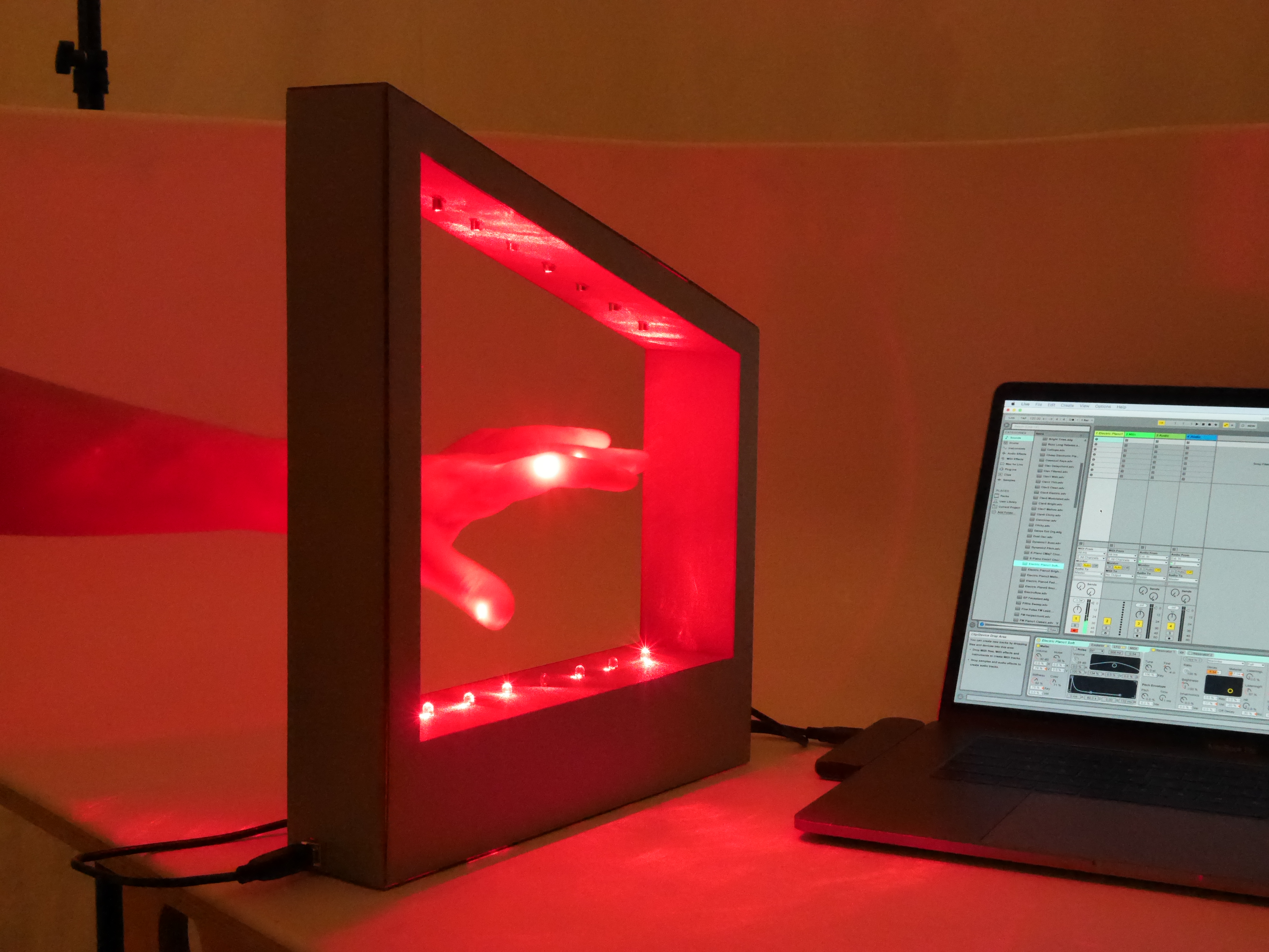 Our laser harp is a controller that provides an interactive audio and visual experience.
