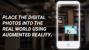 Photo of how the digital photos are placed into the real world using AR on the phone.