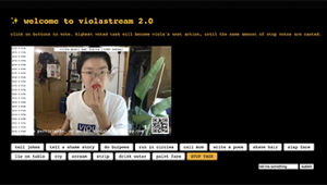 A web interface consisting of a livestream on twitch, titled welcome to violastream 2.0.