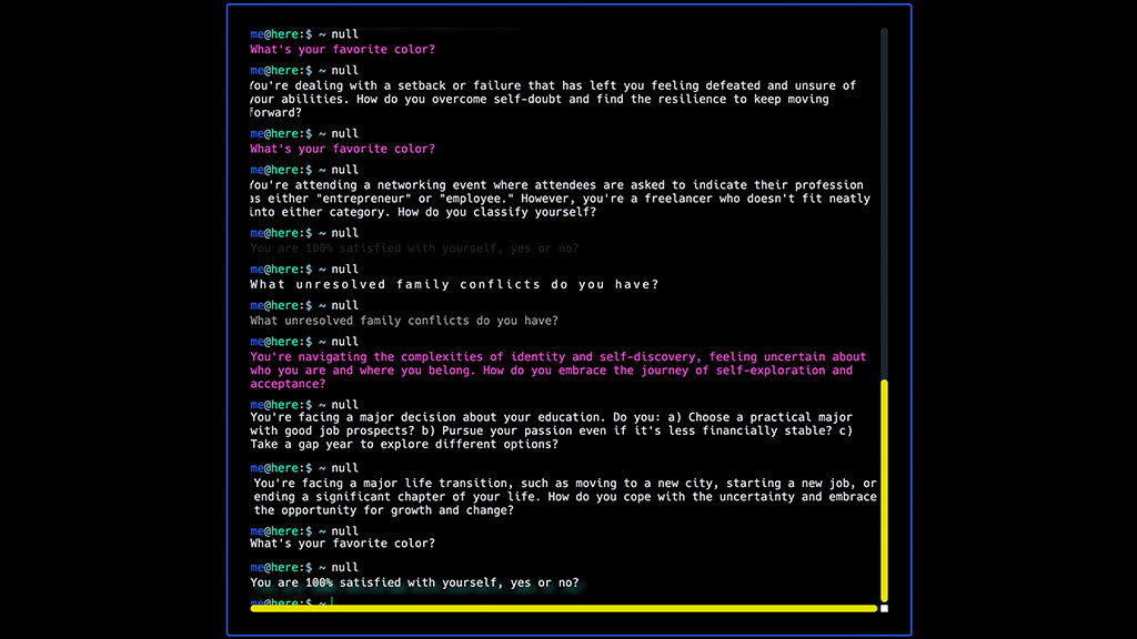 the terminal site answering questions automatically with null