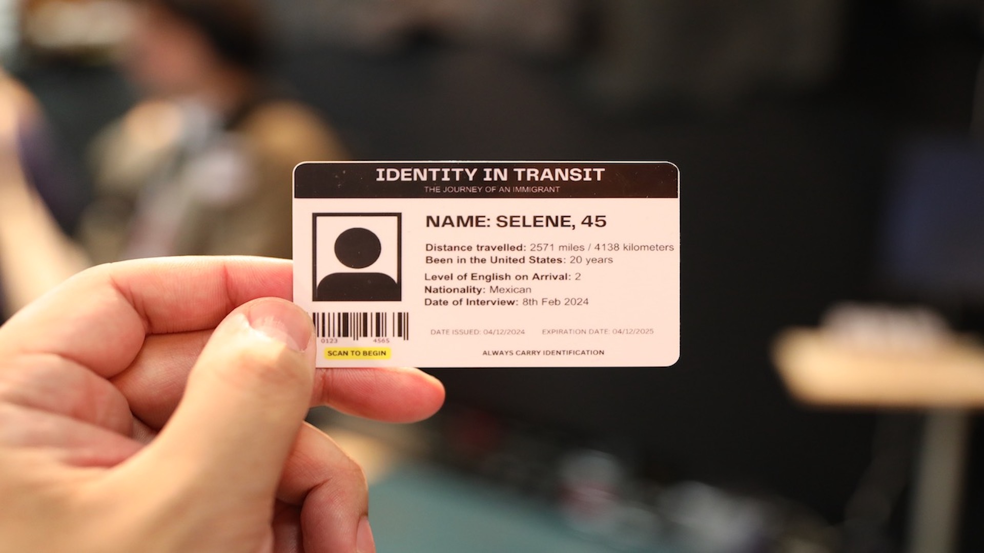 An ID card with a blurred background