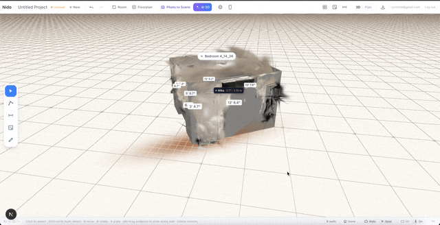 3D scan of room overlayed on walls with dimensions on my website: nido.place