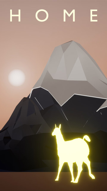 Thumbnail image of Home, a VR project by Oscar Durand. The image features a yellow llama walking toward the sun rising next to a mountain.