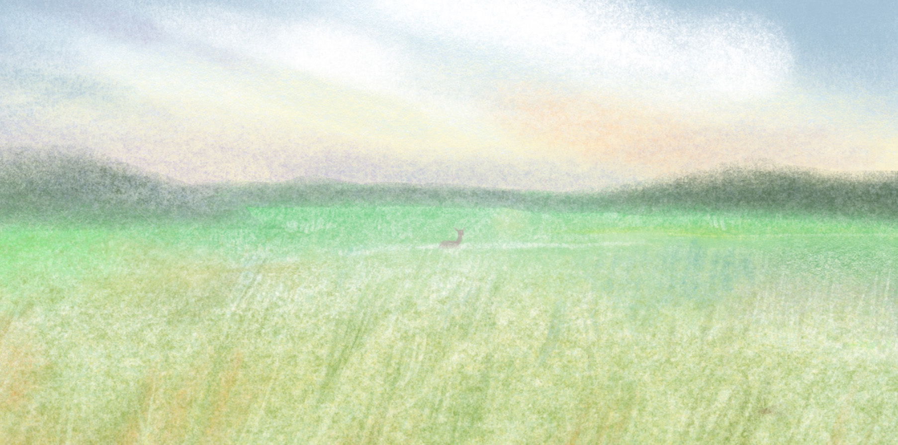 Deer and field drawn in color pencil