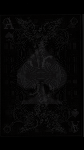 A black image, but if you look closer there is a faint image of and ace of spades playing card.
