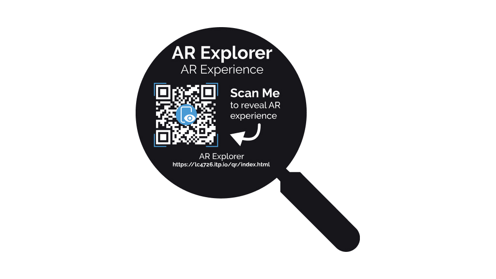 AR Explorer sticker QR code design in the shape of a magnifying glass.