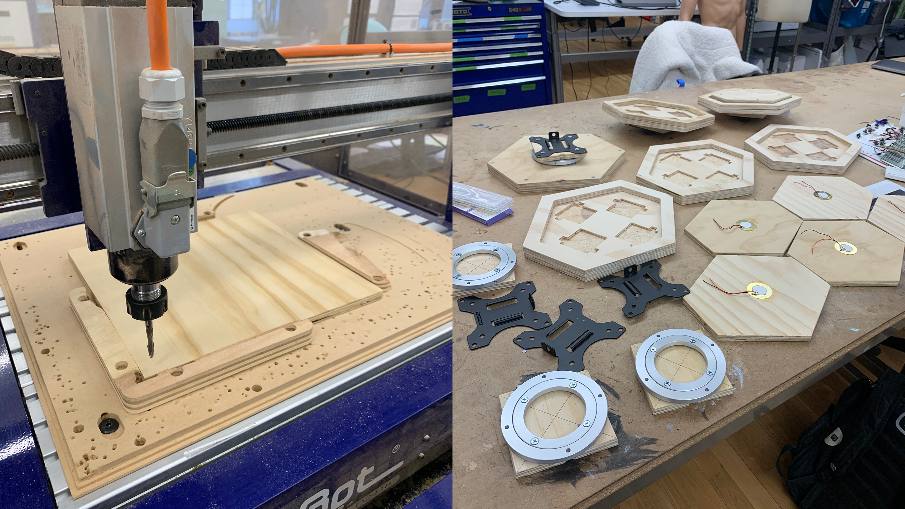Fabrication of the Spatial Sound Pad Controller, shows the CNC and assembly of Pads